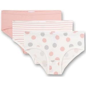 Sanetta Meisjes-hipslips (verpakking van 3) roze strepen grijs-roze stippen allover en effen | Hoogwaardige en duurzame katoenen onderbroek voor meisjes Inhoud: 3-delige set ondergoed voor meisjes,