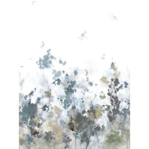 Rasch Behang 360929 - Fotobehang op vlies met plantenprints en libellen in grijs, beige, blauw en kaki uit de collectie Magicwalls - 3,00 m x 2,12 m (L x B)