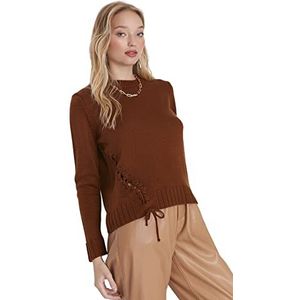 Trendyol Dames ronde hals effen regular sweater sweatshirt, Bruin, L