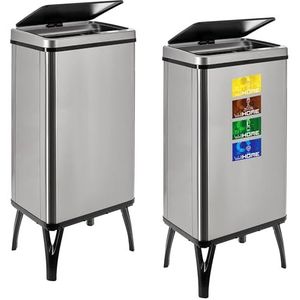 WELL HOME MOBILIARIO & DECORACIÓN 2 x Smart vuilnisemmer met 50 l inhoud, hoogte: 83,5 x 35,5 x 26 cm, grijs met magnetische etiketten
