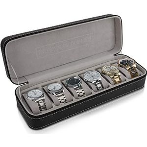 6-slot pu lederen horlogedoos, horlogebox organizer display lade met gescheiden compartimenten voor horloge/armband/ketting