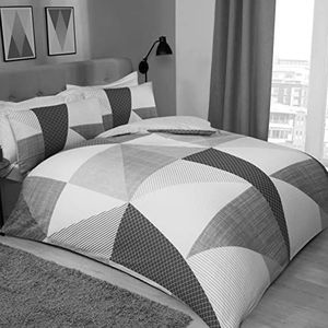 Sleepdown Splice Geometrisch Mono Zwart Wit Zacht Onderhoudsvriendelijk Dekbedovertrek Quilt Beddengoed Set met Kussenslopen - King (230 cm x 220 cm)