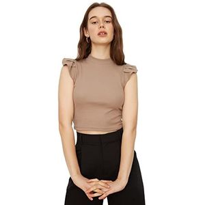 Trendyol Standaard gebreide blouse met ronde hals voor dames, Mink Kleur, S