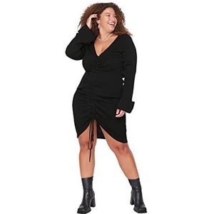 Trendyol Vrouwen Plus Size Mini Bodycon Regelmatige Knitwear Plus Size Jurk, Zwart, 3XL grote maten