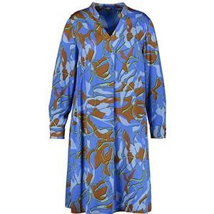Samoon Blousejurk voor dames, met print, lange mouwen, manchetten, jurk, lange mouwen, korte blousejurk, patroon, knielang, Blue Bonnet patroon, 52 NL