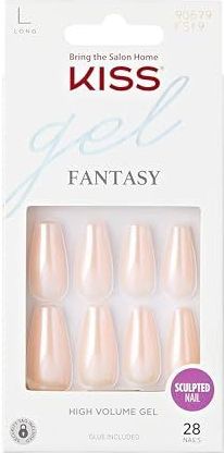 KISS Gel Fantasy Sculpted ""Hold Me Closer"" Nude Metallic, lang, amandel cafeïnevorm, 28 Press On kunstnagels in salonkwaliteit, om op te plakken, doe-het-zelf, 2 g nagellijm, 1 manicure-staafje, 1