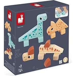 Janod Bouw Cubikosaurus Dinosaurus - 3 dino's om te bouwen, stapelbaar speelspel, speelgoed van FSC-hout, vanaf 24 maanden, J05833, meerkleurig