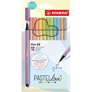 STABILO SW6812-7-7 viltstift-STABILO Pen 68-pastellove set-12 stuks etui-Meerkleurig