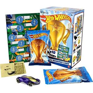 Hot Wheels HW Rewards Cars Themed Assortiment 10-Pack van individueel verpakt 1:64 schaal voertuigen & gouden stickers, geschenken voor kinderen 3 jaar oud en ouder, HGJ94