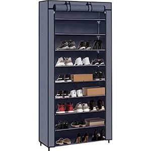Meerveil Schoenenkast met 9 niveaus, voor 45 paar schoenen, schoenenkast, waterdicht, schoenenrek, grijs, 88 x 28 x 160 cm (met hoes)
