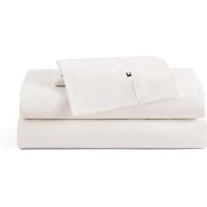 Tommy Hilfiger - Lakenset, katoen gewassen percal beddengoed met bijpassende kussenslopen, knapperig en cool, effen Home Essentials (ivoor, kingsize)
