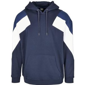 Urban Classics Heren hoodie Retro Color-Bocking Oversize 3-kleurige hoodie, midnight navy/wit/donkerblauw, XL/Groten moten