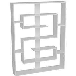 Decorotika Esteban moderne geometrische boekenkast met 5 planken, houten boekenkast, displayplank voor woonkamer, opbergrek, thuiskantoor, slaapkamer en studeerkamer - wit
