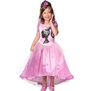 RUBIES - Officieel Barbie-kostuum – luxe prinsessenjurk met pailletten voor kinderen – maat 7 – 8 jaar – kostuum met jurk, bustier en diadeem roze