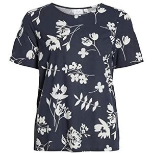 Vila Damesblouse, Navy Blazer/Aop: witte bloemen, XL