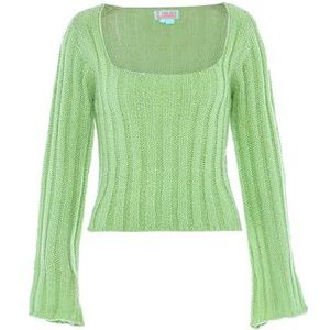 Libbi Modieuze gebreide trui voor dames met vierkante kraag acryl mint groen maat XS/S, mintgroen, XS