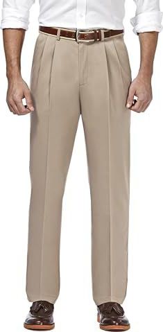 Haggar Heren Hoogwaardige Niet-Strijken Kaki Klassieke Pasvorm Plooi Front Standaard en Buitengewoon Maten, Zand, 38W / 34L