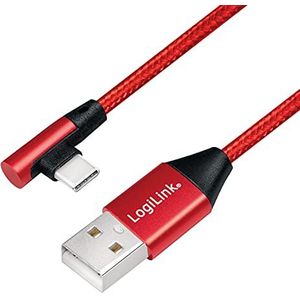 USB 2.0 aansluitkabel, USB (type A) naar USB (type C) 90° gebogen, rood, 0,3m