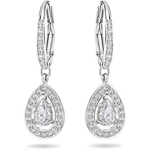 Swarovski Angelic Attract-creolen voor dames, set van bungelende witte Swarovski-oorbellen met rhodium plating