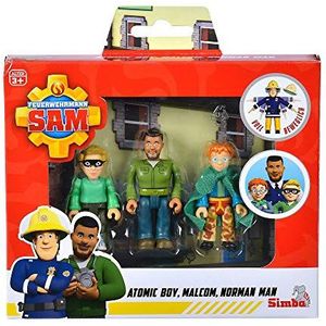 Simba 109251091 - Brandweerman Sam superhelden figuurset, politieagent Malcom, Norman en James, volledig beweegbaar, 7,5 cm