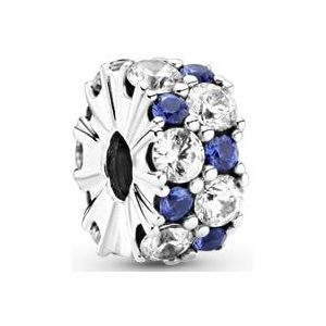 Clip Pandora Transparente y azul brillante Siliconado 799171C01 mujer plata