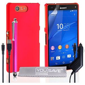 Yousave Accessories Hard Hybrid Cover met stylus, autolader en micro-USB-kabel voor Sony Xperia Z3 Compact Case - Hot Pink