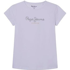 Pepe Jeans Hana pailletten S/S T-shirt voor meisjes, Wit, 4 Jaren
