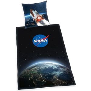 Herding NASA beddengoedset, kussensloop 80 x 80 cm, dekbedovertrek 135 x 200 cm, met soepel lopende ritssluiting, 100% katoen/Renforcé, zwart