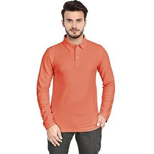 Sleepdown Mannen Casual Plain Pique Polo Shirt Lange Mouw Katoen Top Tee Sport Golf Tennis Shirts, ORANJE, XL