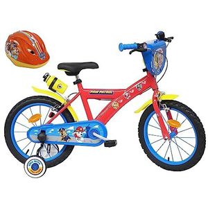Vélo ATLAS Kinderfiets met 2 remmen, houder voor jerrycan, spatbord, frontplaat, afneembare stabilisatoren + helm Paw Patrol, inclusief jongens, rood, 40,6 cm