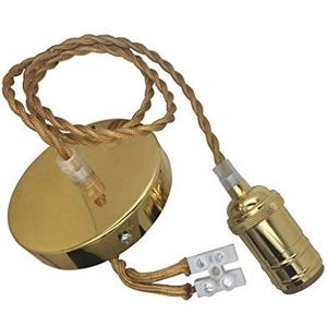 Set lamphouder en bloem met 1 meter textielkabel in elegant goud, perfect voor E27 gloeilampen. Verlicht en verfraai je kamer stijlvol en breng een unieke decoratieve touch.