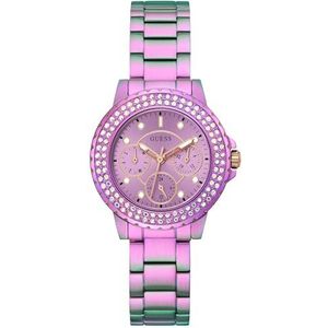 Guess Dames Sport Crystal Multifunctioneel 36mm Horloge, Iriserend/Iriserend/Rose Goud, JUWEL KROON
