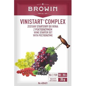 Browin 400401 Vinistart Complex voor 10-25 l witte en rode wijn van fruit, tot 17% alcohol, wijngist, met voedingszout, vitaminen en mineralen, snelle gisting, poeder