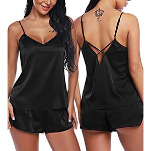 RSLOVE - Satijnen Pyjama - Zwart - Set met Hemdje en Shorts