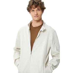 Koton Heren Zipper Pocket Detail Crew Neck Snap Button Sweatshirt, 031 (grijs), L