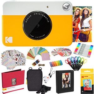 KODAK Printomatic Instant Camera (geel) Alles-in-bundel + Zinkpapier (20 vellen) + Deluxe Case + Fotoalbum + 7 Stickersets + Markers + Schaar en meer