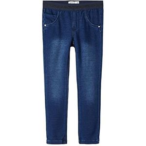 NAME IT NMFSALLI Jeansbroek voor meisjes, slim fit, Donkerblauw denim/detail: donker saffier lurex, 104 cm