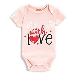 Koton Slogan bedrukte bodysuit met korte mouwen, katoen, body voor baby's en meisjes, roze (BT4), 6/9 mes