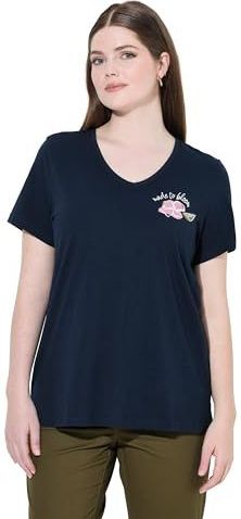 Ulla Popken - Shirt - Marine - V-hals - Kwartmouw - Motiefprint