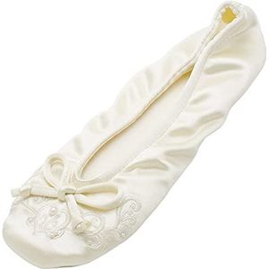 isotoner Vrouwen satijnen ballerina slippers met geborduurde parel