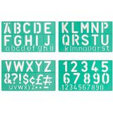 Linex 8550 lettersjablonen 4-delig, standaard, letterhoogte 50 mm, hoofdletters, cijfers en symbolen