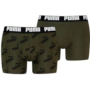 PUMA Heren All-Over-Print Logo Boxer 2 Pack, Dark Olive/Black, XL