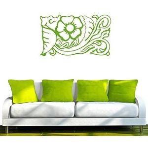 INDIGOS/Muurstickers e162 prachtige bloem met bladeren 96x55 cm geelgroen, vinyl, lime groen, 96 x 55 x 1 cm