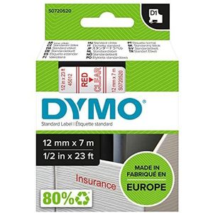 DYMO originele D1 labels | Rode afdruk op transparante tape | 12 mm x 7 m | zelfklevende labels voor LabelManager labelmakers | gemaakt in Europa