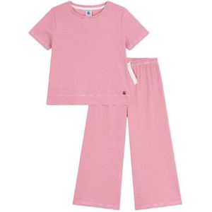 Petit Bateau - Pyjama - Katoen - Gestreept - Peonia/Marshmallow - Korte Mouwen - Brede Pijpen