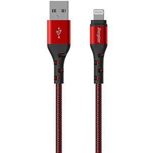 USB-A/Lightning-kabel Mfi, 2 m, rood/zwart gevlochten