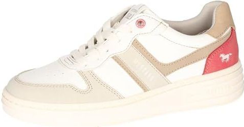 Mustang - Sneakers - Offwhite/Taupe/Rood - Vetersluiting - Plateau