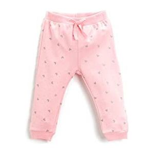 Koton Katoenen jogger voor baby's, meisjes, elastische tailleband, hartvormig bedrukt detail sweatpants, Roze design (2d5), 3-4 Jaren