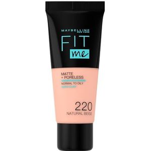 Maybelline - Fit Me - Foundation - Natuurlijk Beige - 30 ml, Volledige Dekking, Normale tot Vette Huid