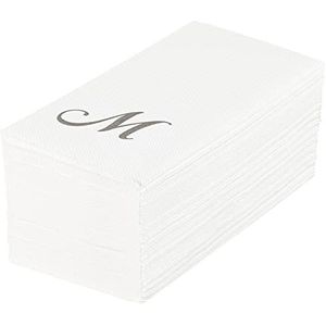 Luxenap Rechthoekig Zilver Letter M Wit Papier Servet - Air Laid, Cursief Lettertype - 15 3/4"" x 8"" - 50 Count Box